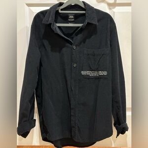 Zara Men’s Black embroidered corduroy shirt jacket S